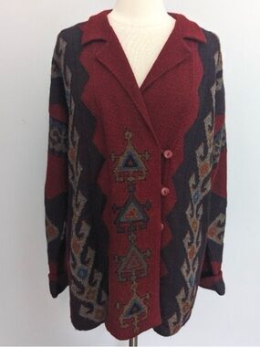 MILMA BOLIVA Burgundy Art to wear Button-Front Cardigan Sweater